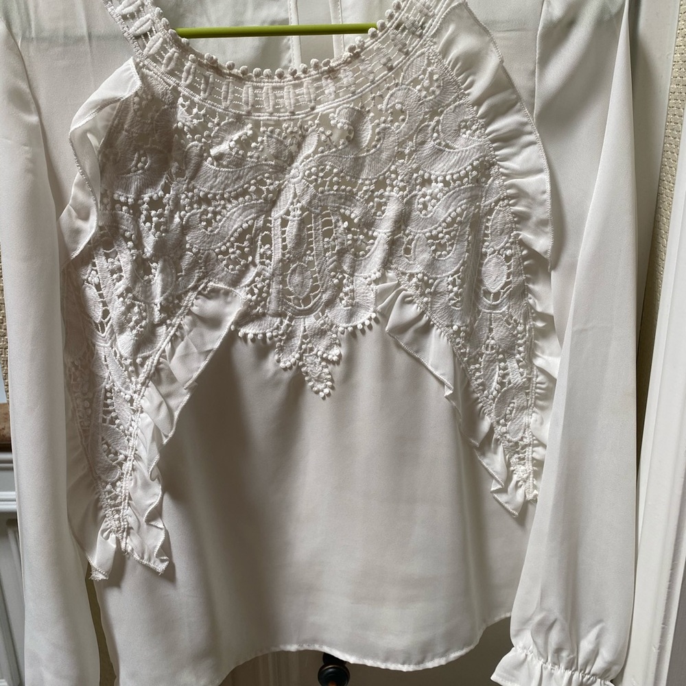 Shein white lace cutout top